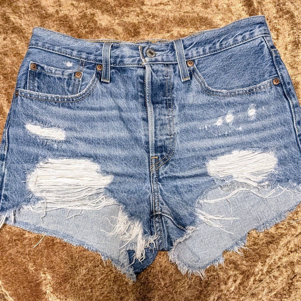 Signature by Levi Strauss Blue Distressed Jean Shorts